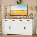 Usikey 55" Buffet Cabinet With Storage And Drawers, Large Sideboard Buffet Cabinet With Adjustable Shelves And Doors, Modern Coffee Bar For Kitchen, Living Room, White