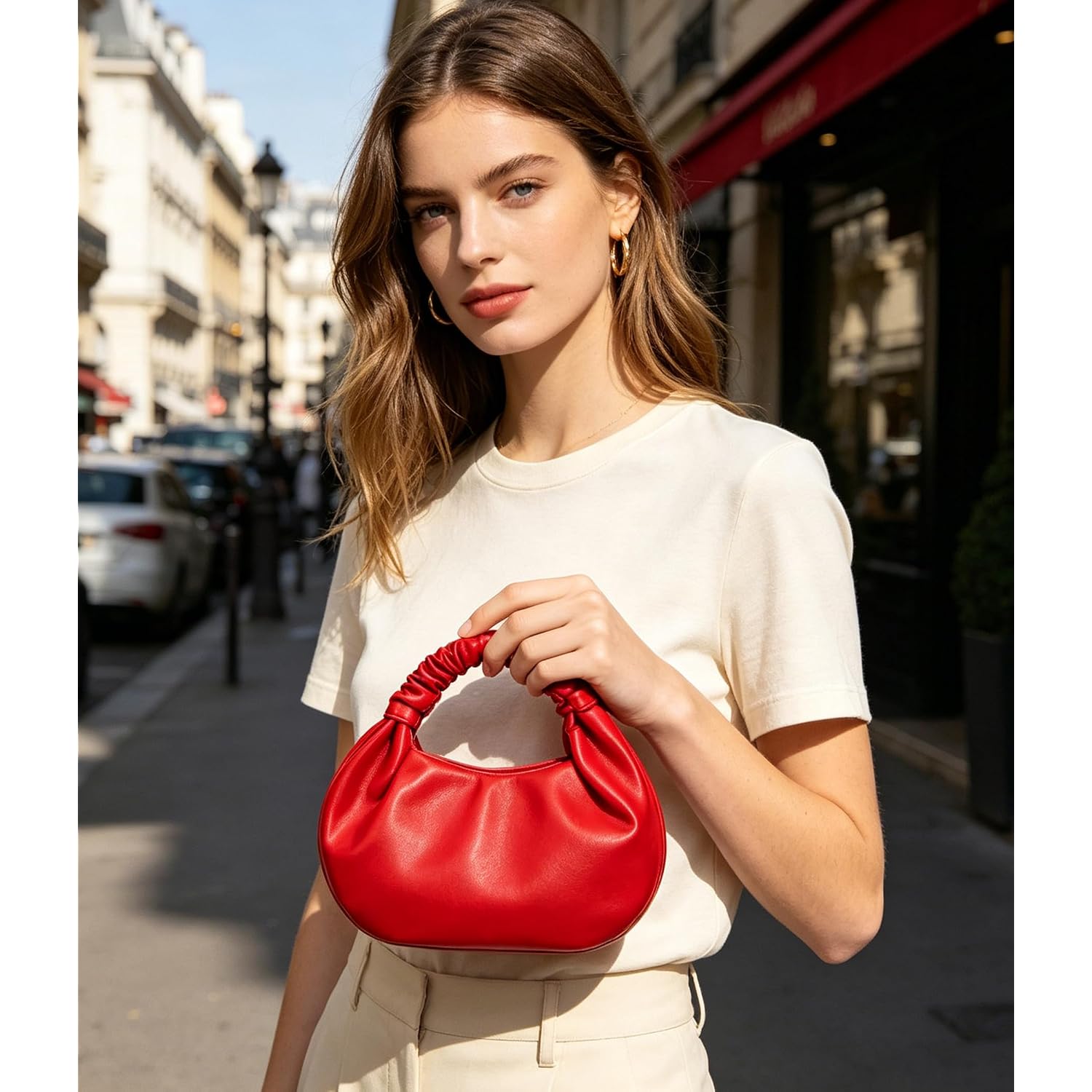 Small Purses Hobo Bags For Women Faux Leather Ruched Top Handle Bag | Pleated Handbags Soft Purse Mini Hobo Bag Daily Casual