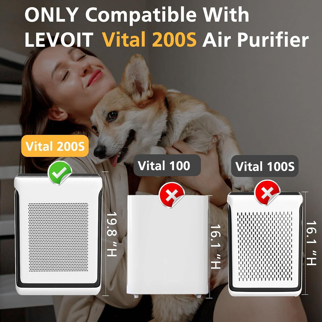 Vital 200S Pet Care Replacement Filter For Levoit Vital 200S And Vital 200S-P Air Purifier, Efficient Particulate Activated Carbon Filter, Vital 200S-Rf-Pa, 2 Pack, Yellow