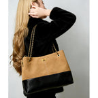 Soft Genuine Leather Lambskin Suede Quilted Bag,Carryall Top Handle Gold Chain Shoulder Shopping Bag