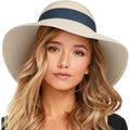 FURTALK Womens Beach Sun Straw Hat UV UPF 80+ Travel Foldable Brim Summer UV Hat