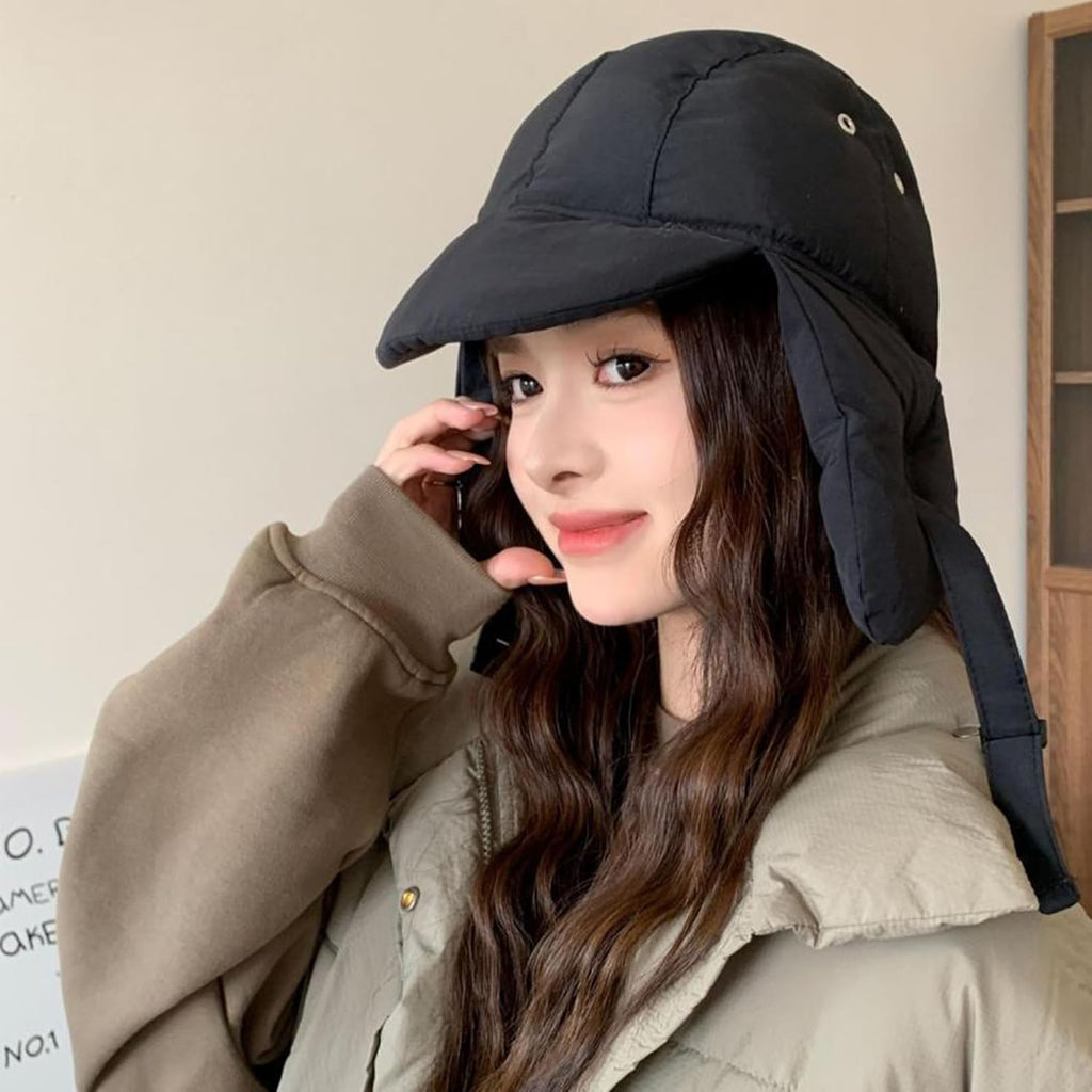Women Winter-Warm Down-Trapper-Caps Cold-Weather Earflap-Hats Inner-Caps Puffy-Lightweight Balaclava-Caps Medium