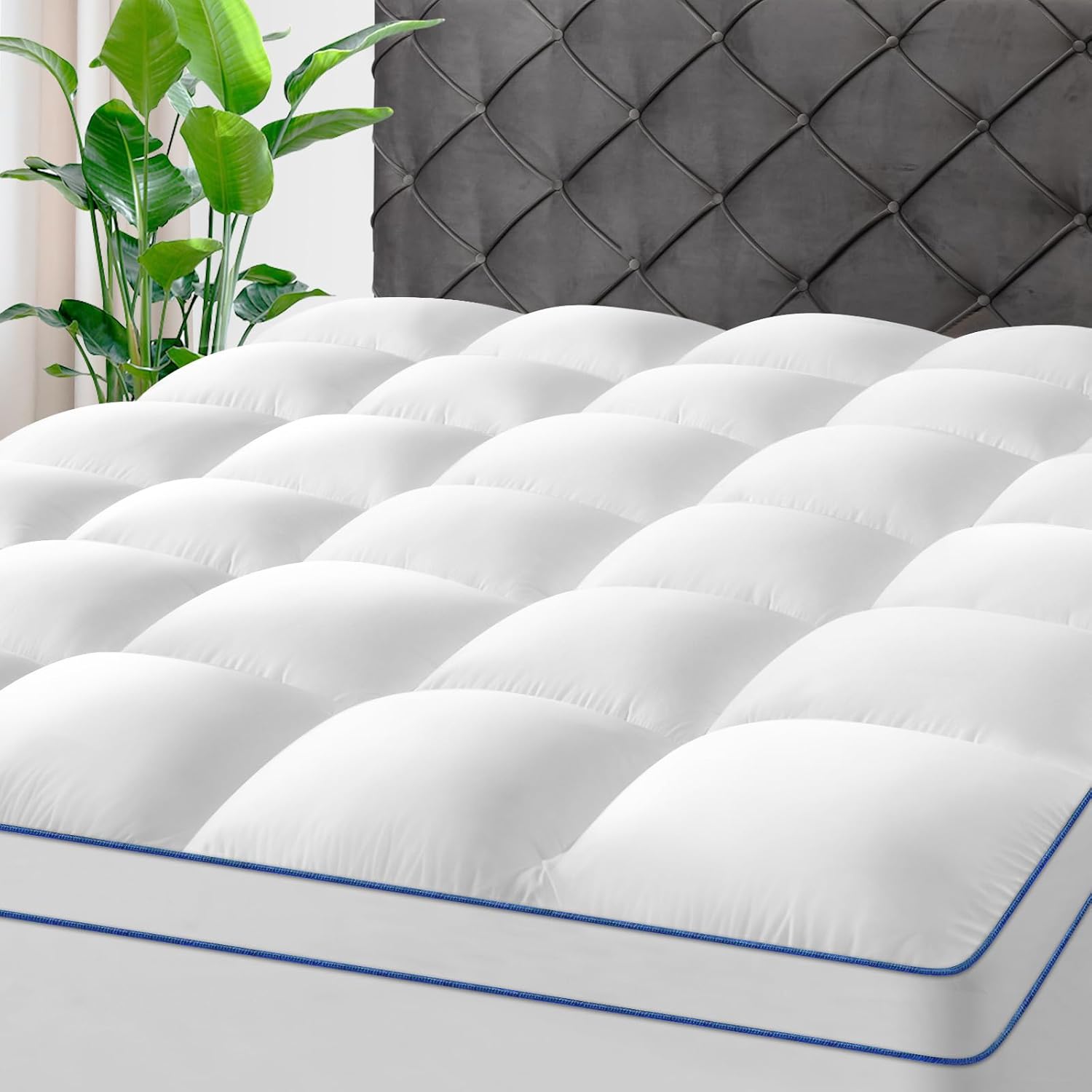 Kayfia Full Mattress Topper, Thick Mattress Pad For Back Pain Relief, White