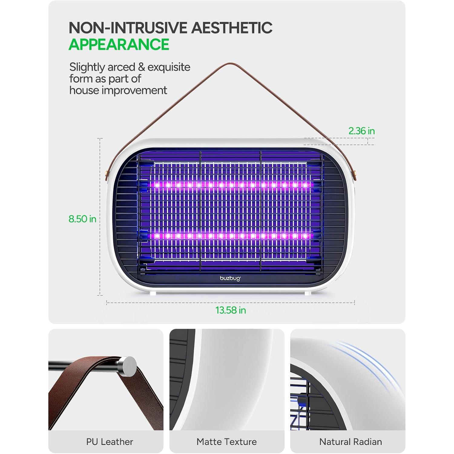 Buzbug Led Bug Zapper Indoor, 50000 H Long-Lasting Led, Energy Saving & Dual Band Attraction, High-Voltage Electric Mosquito Zapper, Fly Trap Mosquito Trap, Fly Killer -Ma015B