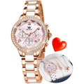 Olevs Women Watch Set Shinning Diamond Rose Gold Elegant Luxury Ladies Dress Wrist Watches Necklaces & Bracelets