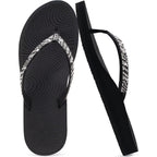 Kuailu Women'S Rhinestone Flip Flops With Comfort Arch Support Yoga Mat Cushion Sandals Fashion Summer Beach Travel Orthotic Walking Thong Sandles Slip On Plantar Fasciitis Indoor Outdoor Shoes