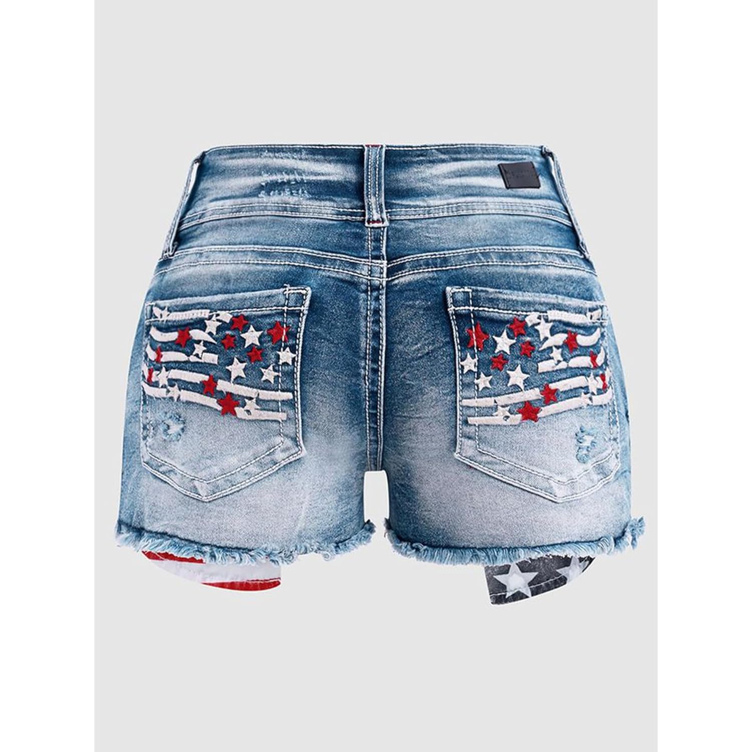 Distressed Jean Shorts for Women High Waist American Flag Button Fly Raw Hem Denim Shorts