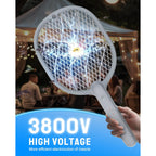 Mosiller Electric Fly Swatter, 3800V Bug Zapper Racket, Rechargeable 1200Mah Mosquito Killer, 3-Layer Safety Mesh, Lightweight, Easy To Use, Indoor Home Office Backyard Patio Camping (Basic 1 Pack)