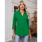 Lomon 3/4 Length Sleeve Womens Tops 2026 Spring Summer Collared Polo Shirts V Neck Casual Basic Polos Tees Shirt