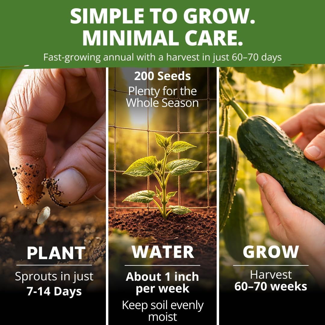 Home Grown Organic Marketmore Cucumber Seeds 200+ Heirloom Non-Gmo Seeds For Planting, High Germination, Hardy & Vigorous Slicing Cucumber, Trellis & Raised Bed Garden (Cucumis Sativus)