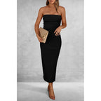 Prettygarden Women'S Summer Bodycon Maxi Tube Dress Ribbed Strapless Side Slit Long Going Out Casual Elegant Party Dresses