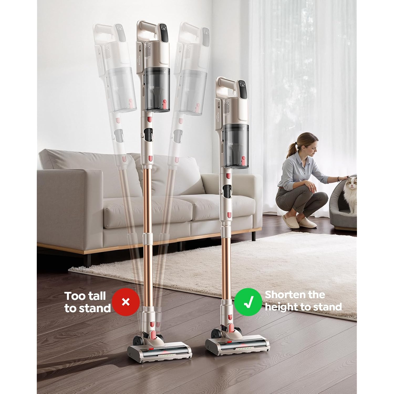 Cordless Vacuum Cleaner 550W 45Kpa, 50Mins Stick Vacuum Cordless Rechargeable With 90° Folding Tube, Adjustable Height, Anti-Tangle Brush, Wall-Mount, Handheld Vacuum Cleaner For Home/Pet Hair/Floors