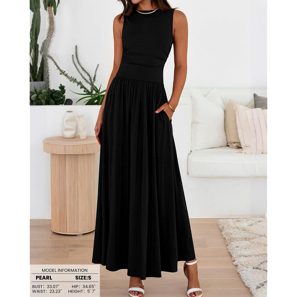 Btfbm Summer Maxi Dresses For Women 2026 Spring Sleeveless Casual Ruched High Waisted Long Sundress Flowy Beach Dress