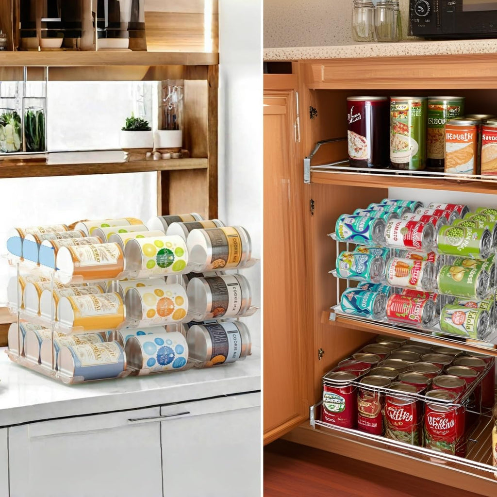 Attelite Can Organizer For Pantry, 3 Sets 3 Tiers Can Storage Organizer Pantry,Soda Can Organizer For Fridge 36 Cans Rack Automatic Rolling Stackable Canned Food Organizer,Clear