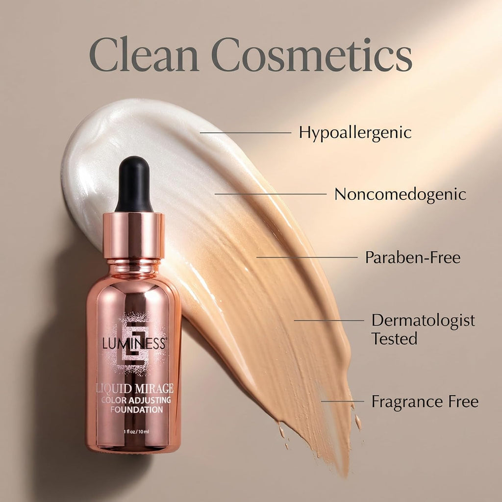 Luminess Liquid Mirage W/Spf 50 Color Adjusting Foundation Kit - Color Changing Foundation, Spf 50 Primer & Makeup Brush, Face Makeup For Mature Skin, 4In1 Liquid Foundation, Concealer & Moisturizer