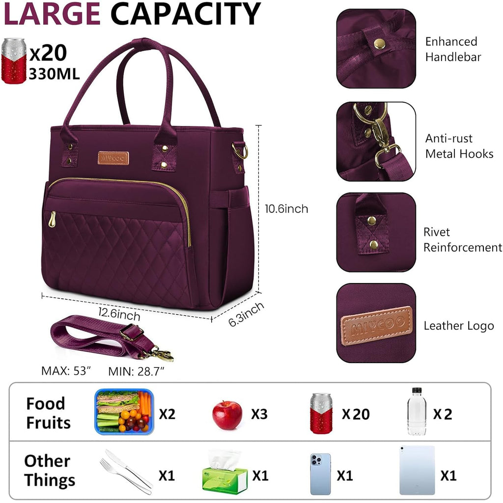 Miycoo Lunch Bag Lunch Box Women - Leakproof Insulated Lunch Cooler Bag For Women - Large Lunch Tote Bags Adults, Purple