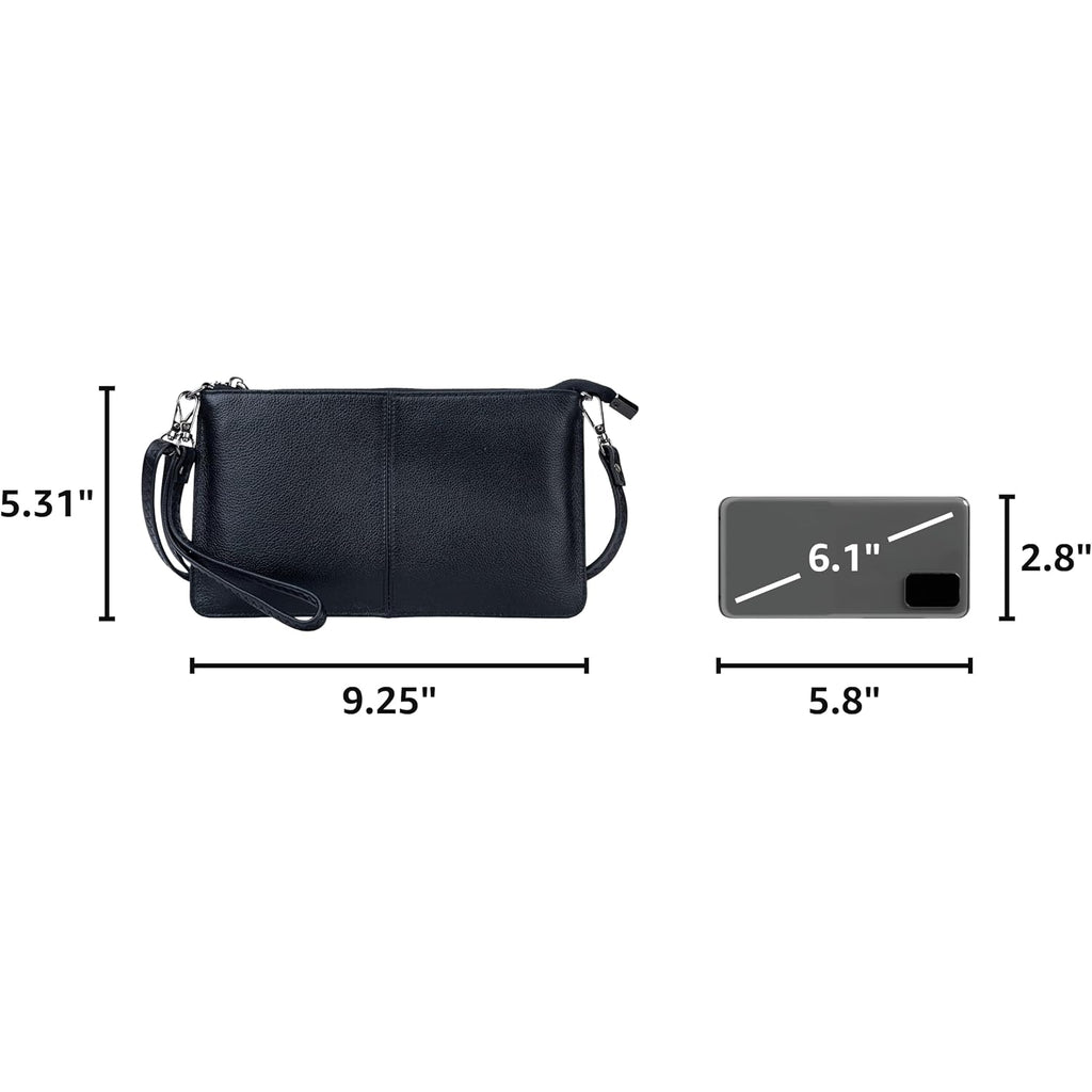 Bveyzi Genuine Leather Wristlet Purses For Women, Envelope Clutch Wallet Small Crossbody Bags For Dressy Evening