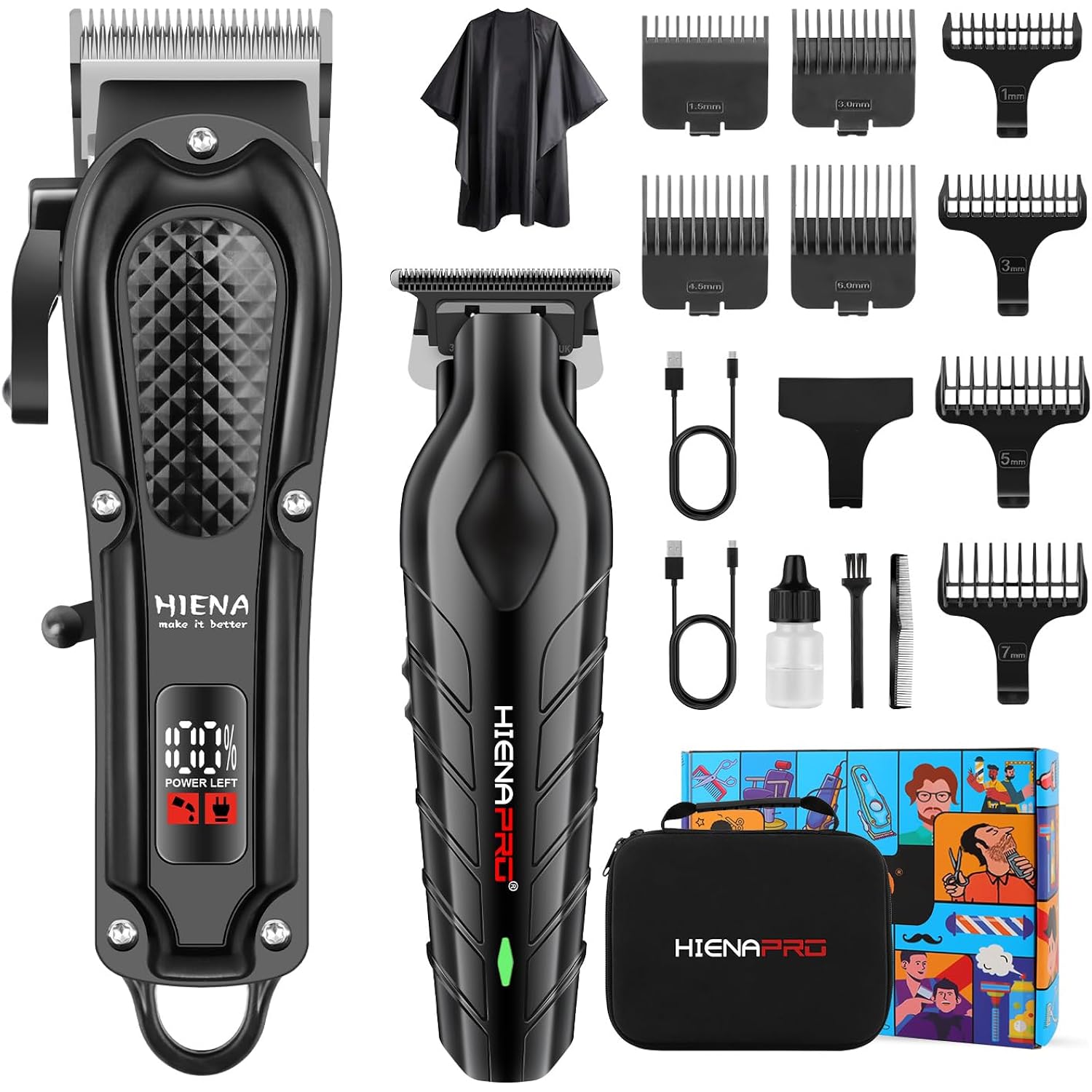 Hiena Professional Hair Clipper Set & Trimmer Kit For Men, Rechargeable Cordless Barber Clippers For Hair Cutting, Haircut Clippers, Gift For Men