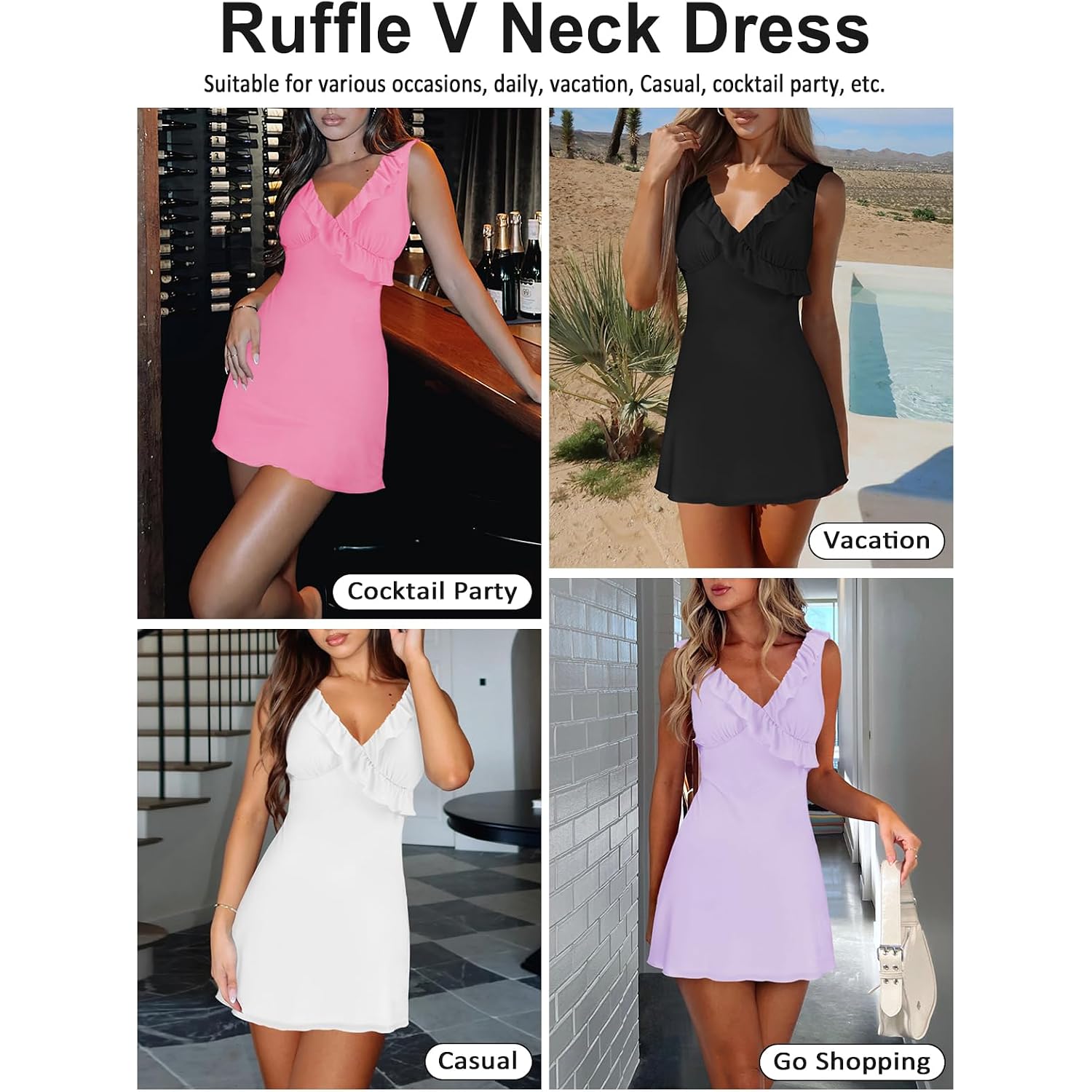 Miyieonz Women'S Sexy V Neck Sleeveless Backless Ruffles Dress For Women Elegant Mesh Party Fitted Cocktail Mini Dresses