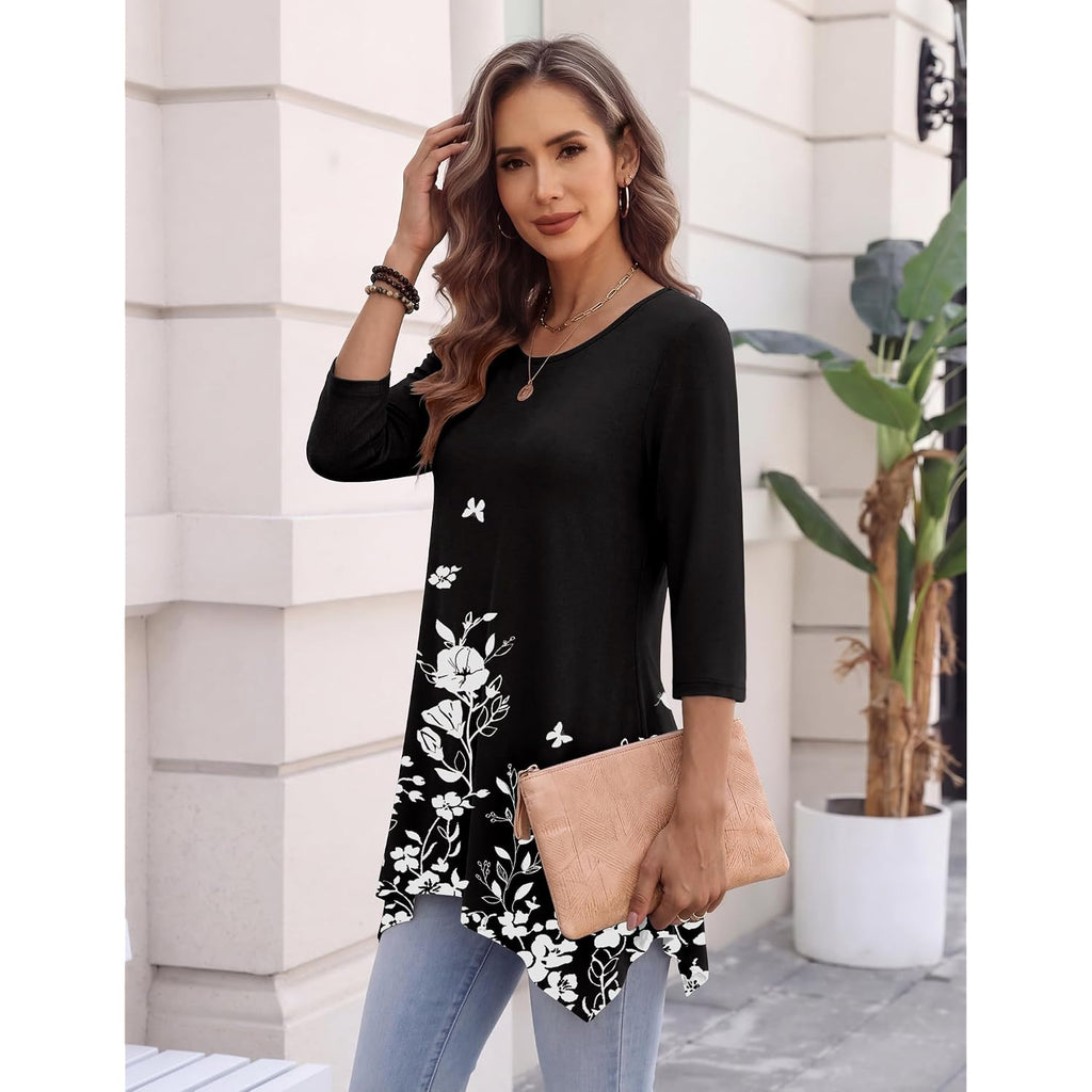 Zeagoo 3/4 Sleeve Womens Tops Dressy Casual Tunics To Wear With Leggings Loose Fit Cute Blouses 2026 Trendy
