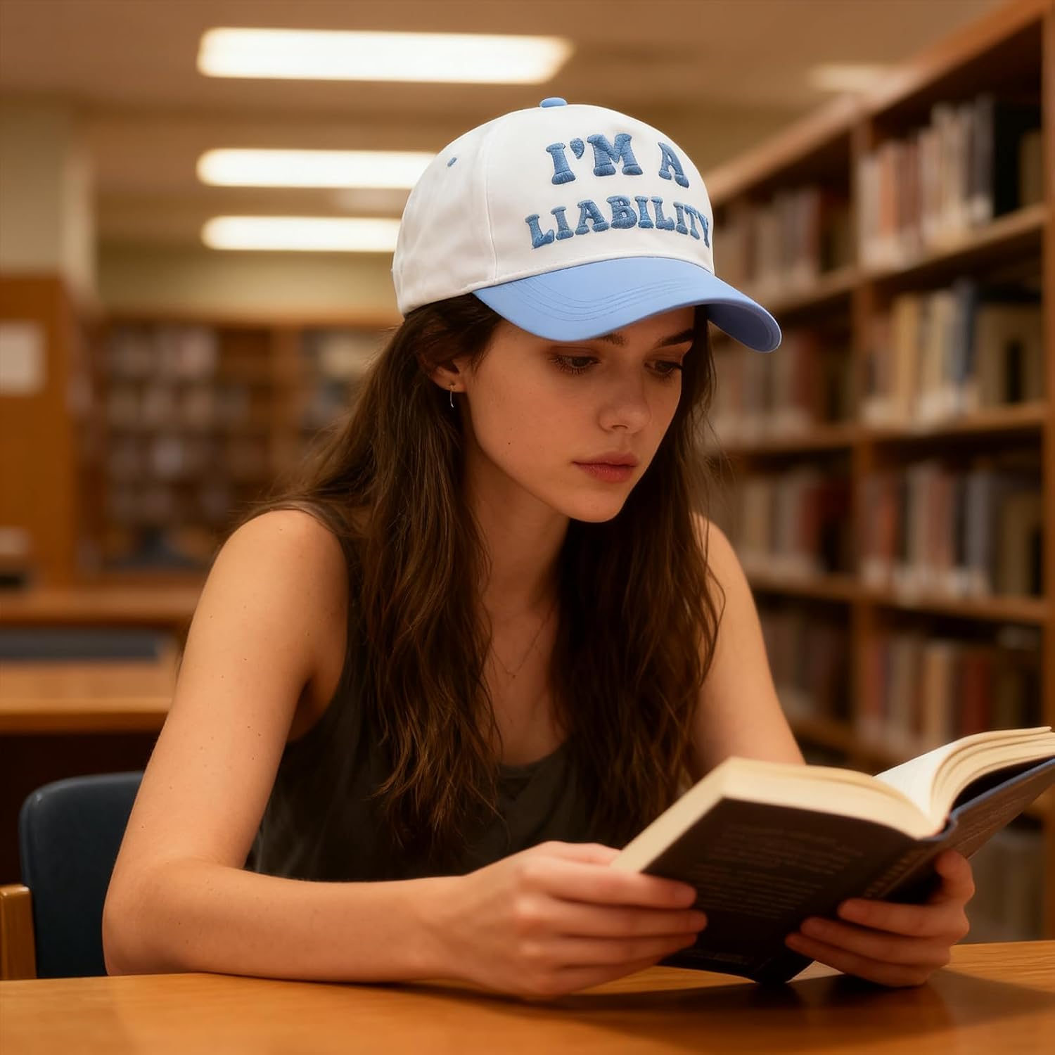 Hat Funny Embroidered Trucker Hat Adjustable Two Tone Snapback Canvas Baseball Cap for Womens Blue-i'm a Liability