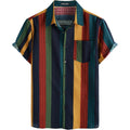 Parklees Men'S Cotton Linen Vintage Pattern Printed Old Style Shirt Casual Short Sleeve Button Down Retro Shirts