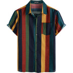 Parklees Men'S Cotton Linen Vintage Pattern Printed Old Style Shirt Casual Short Sleeve Button Down Retro Shirts
