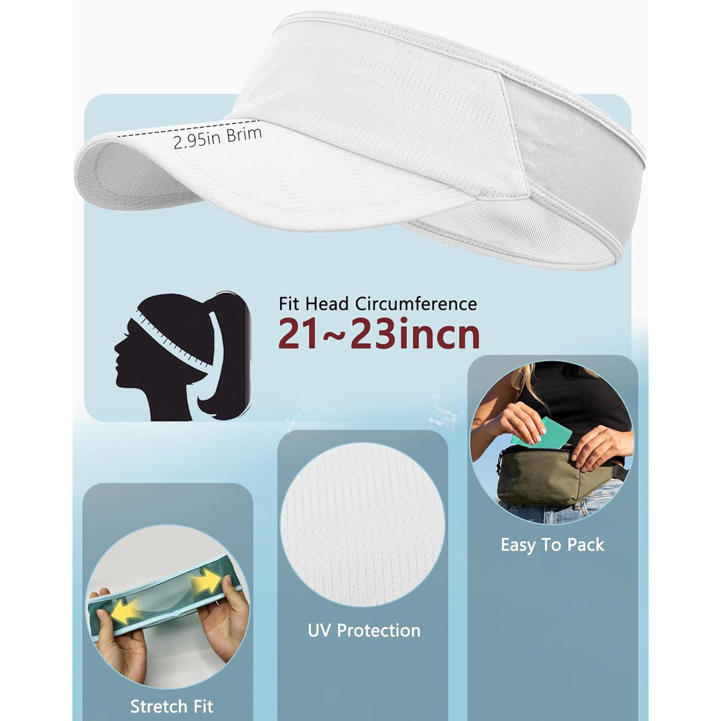 Sports Sun Visor for Women Men, Summer Cooling Stretchy Visors Hats, Womens Ponytail Hat for Golf, Running, Beach Tennis