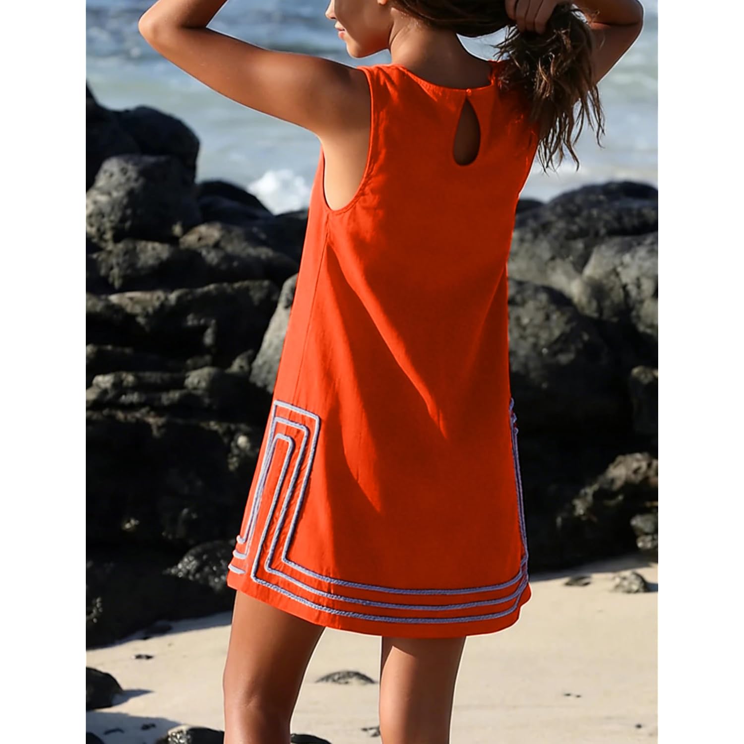 Womens Summer Boho A-Line Mini Dress Sleeveless Sundress Color Block Beach Coverups