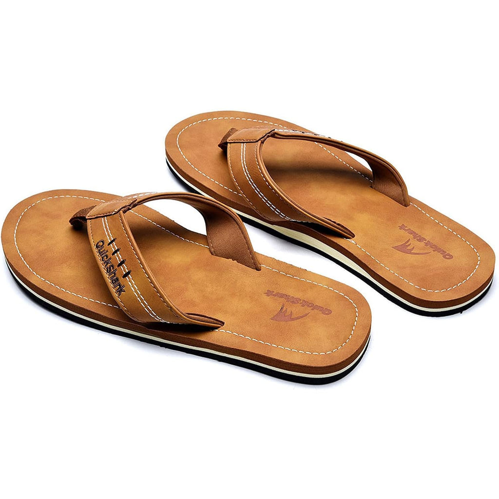 Quickshark Mens Flip Flops Leather Thong Sandals Arch Support Beach Slippers