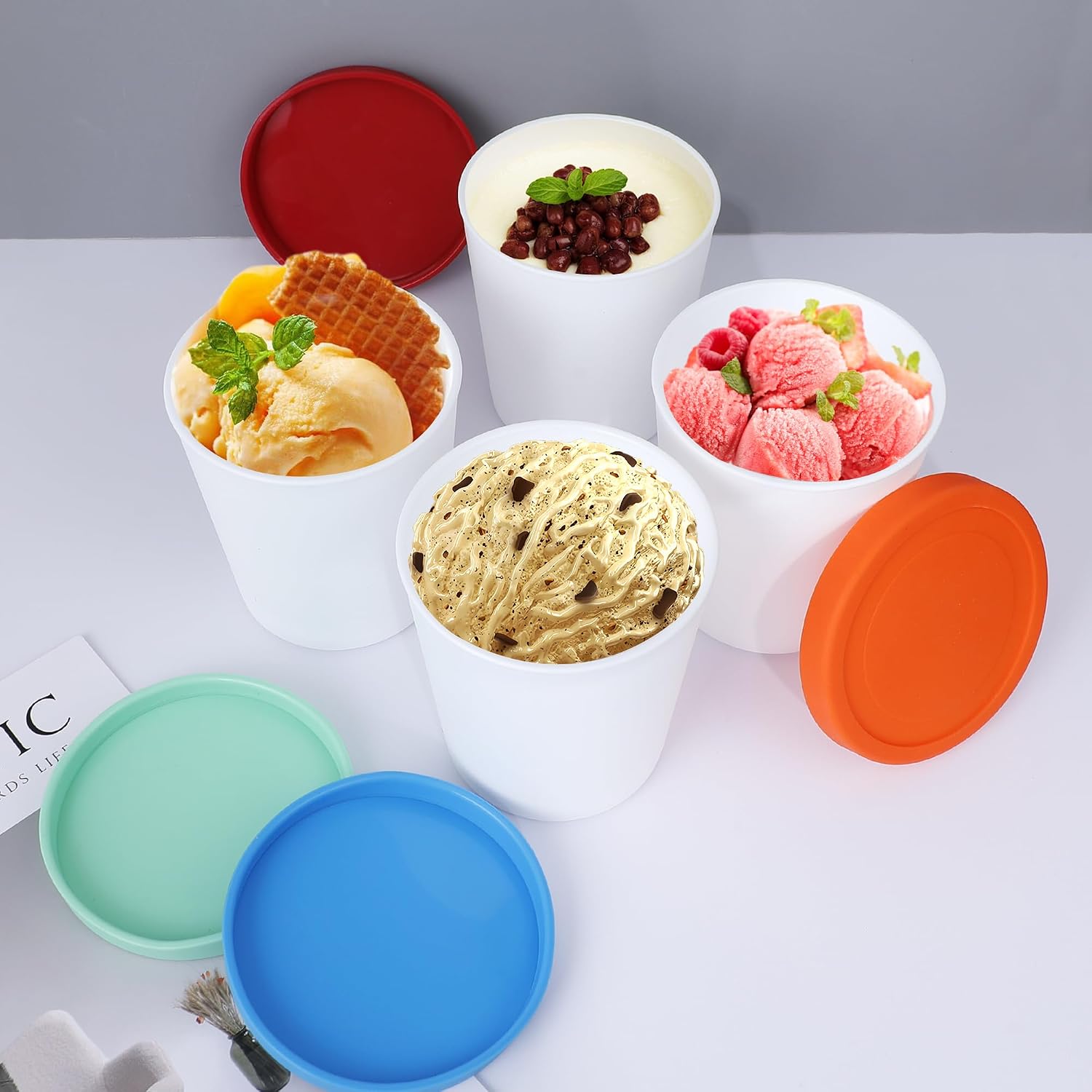 Ice Cream Containers For Homemade (4 Pack - 1 Quart Each), Reusable Pp Plastic Ice Cream Storage Containers For Freezer, Leak-Free Ice Cream Containers With Silicone Lids