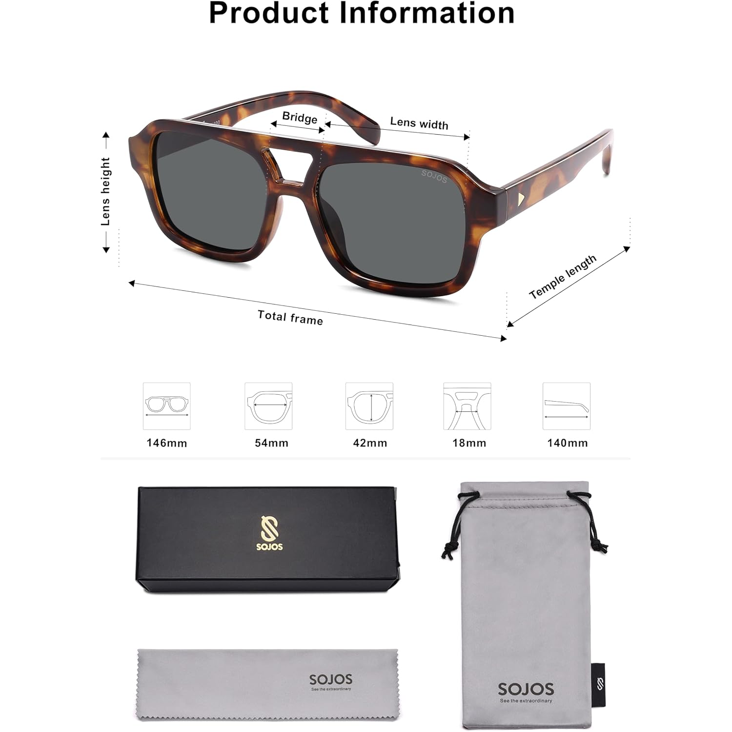 SOJOS Retro Aviator Sunglasses for Womens Mens Polarized Trendy Square Designer Inspired Shades 80s 90s Sun Glasses SJ2342 Tortoise Grey