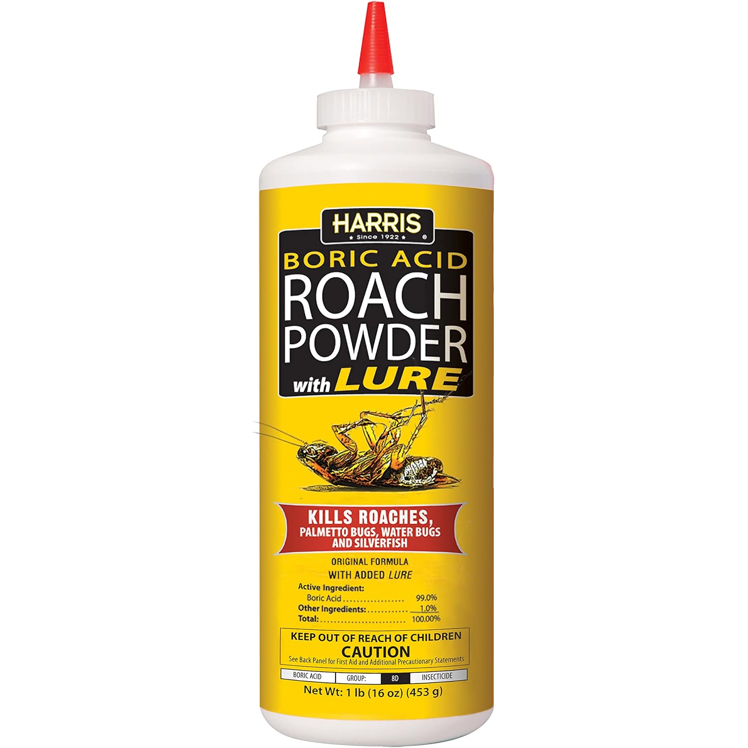 Harris Boric Acid Roach And Silverfish Killer Powder W/Lure For Insects (16Oz)