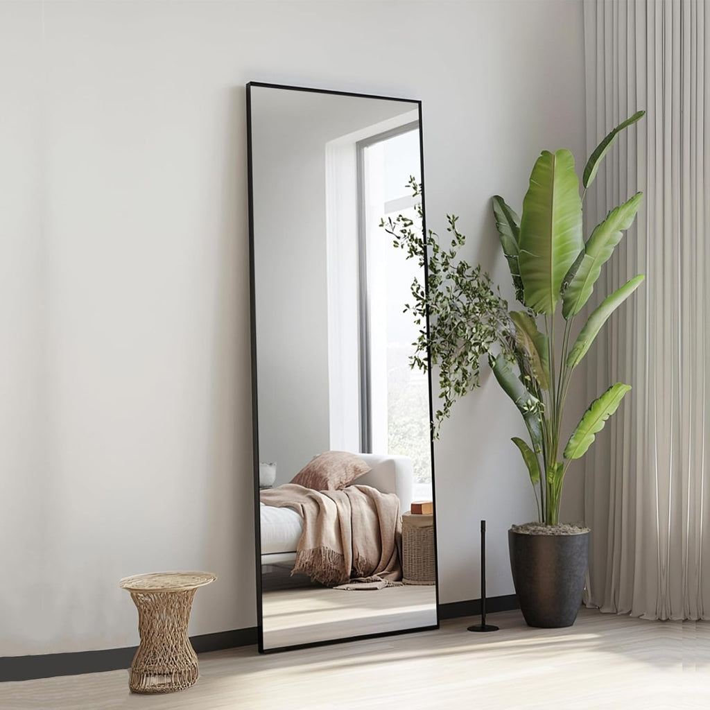 Full Length Mirror 56X16 Inch, Full Body Mirror With Aluminum Metal Frame, Standing Mirrors For Bedroom, Livingroom, Cloakroom, Hallway, Home Décor.