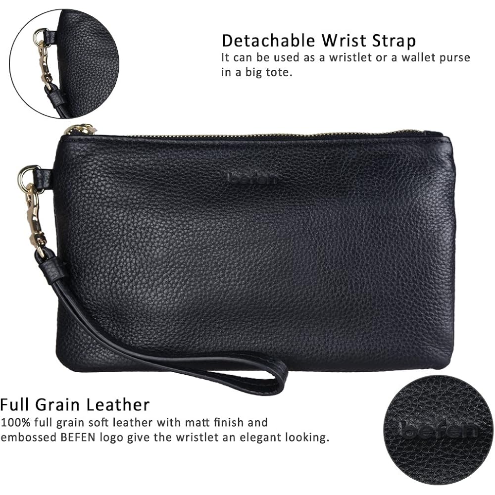 befen Genuine Leather Wristlet Clutch RFID Blocking Bag Cell Phone Wallet Purse Wristlet Wallet Purses and Handbags for Women