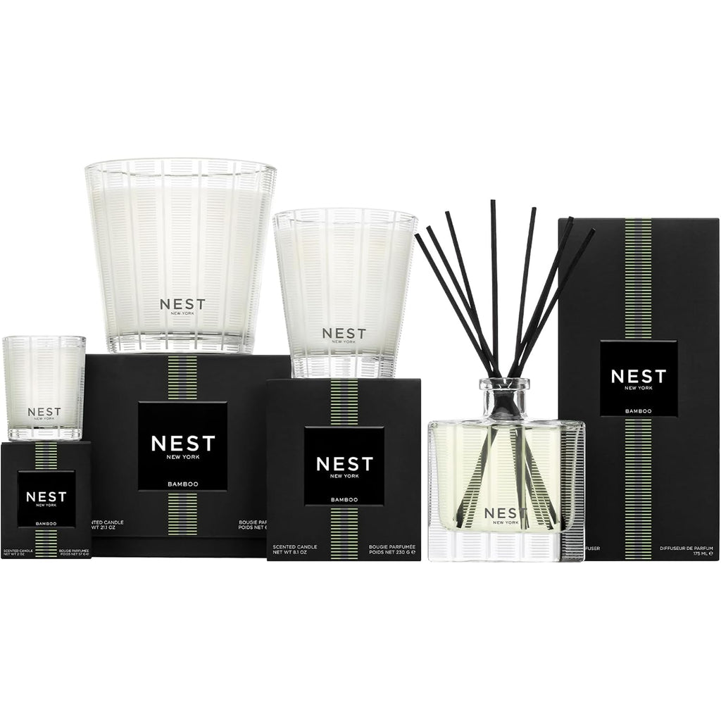 Nest New York Reed Diffuser, Bamboo - 5.9 Fl Oz - Fragrance For Up To 90 Days - Reusable, Refillable Glass Holder - Includes 8 All-Natural Reed Sticks - Flame Free