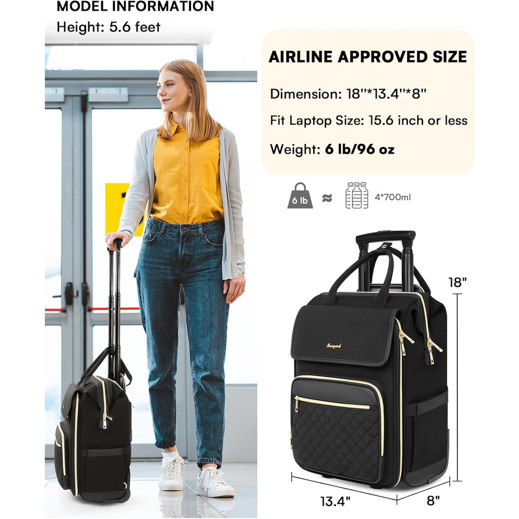 Arcoyard Rolling Backpack For Women, Travel Rolling Laptop Backpack With Wheels, Vertical & Horizontal Storage 2 In 1, Flip-Top Design, Water-Resistant Overnight College Underseat Carry On Luggage