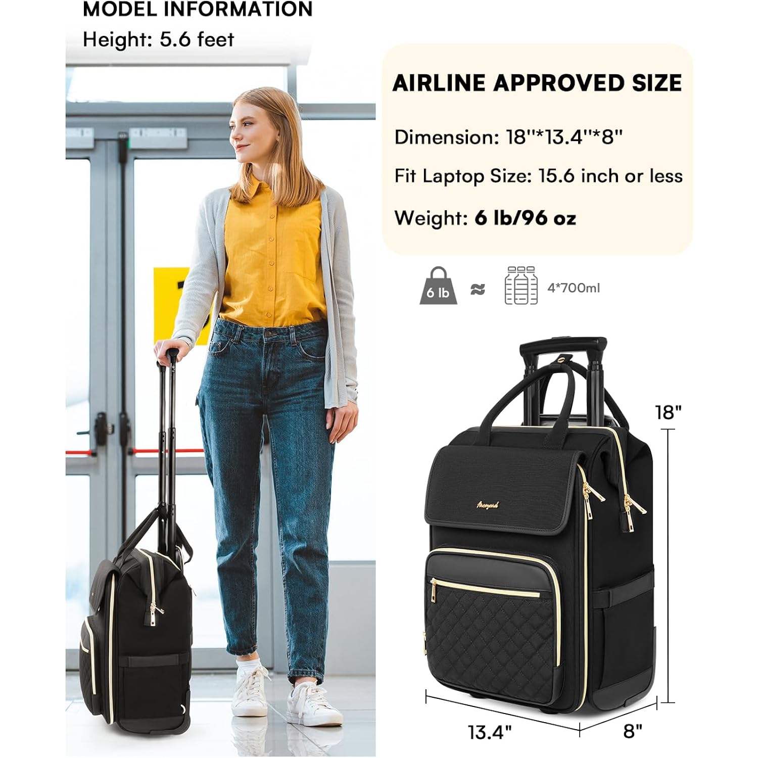 Arcoyard Rolling Backpack For Women, Travel Rolling Laptop Backpack With Wheels, Vertical & Horizontal Storage 2 In 1, Flip-Top Design, Water-Resistant Overnight College Underseat Carry On Luggage