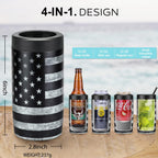 4-In-1 Slim Can Cooler Easy To Hold Insulated Beer Can Holder Double-Walled Stainless Steel For All 12 Oz Cans Black America Flag 2