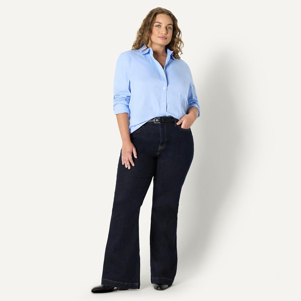 Women's Regular-Fit Stretch Poplin Button-Up Dress Shirt