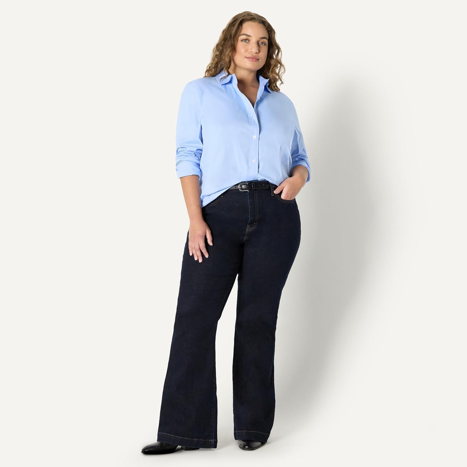 Women's Regular-Fit Stretch Poplin Button-Up Dress Shirt