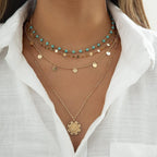 Gold Layered Turquoise Necklace for Women Multi Boho Long Necklace Bohemian Coin Pendant Necklaces Jewelry
