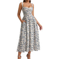 Kutumai Floral Corset Midi Dress Flowy Slit Summer Spring Wedding Guest Dresses For Women Sundress With Pockets