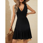 Fensace Women'S Summer Sleeveless Sexy Wrap V Neck Floral Sundress Mini Dress