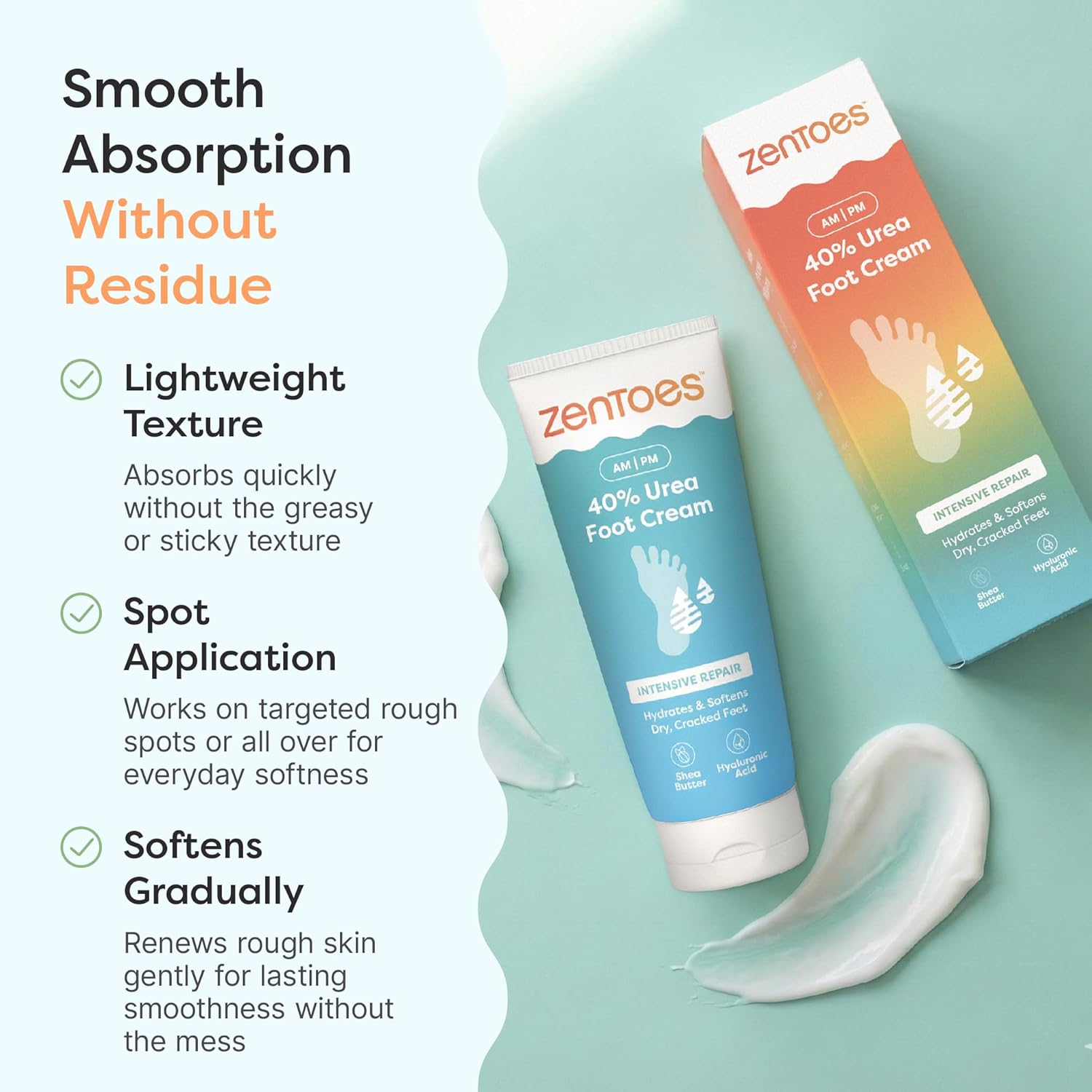 ZenToes Urea Cream 40 Percent for Feet | Foot Lotion for Dry Cracked Heels and Feet | Intense Dry Feet Softening and Hydration for Skin | Heel Balm and Moisturizing Care | 5oz