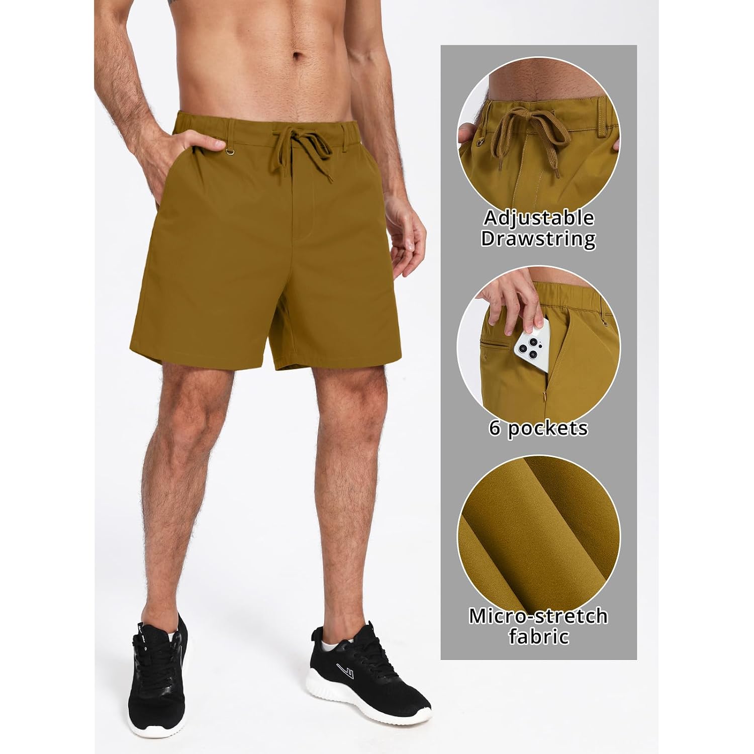 Feiersi Men'S 5 Inch Casual Shorts Elastic Waist Drawstring Summer Beach Shorts With Multi-Pockets
