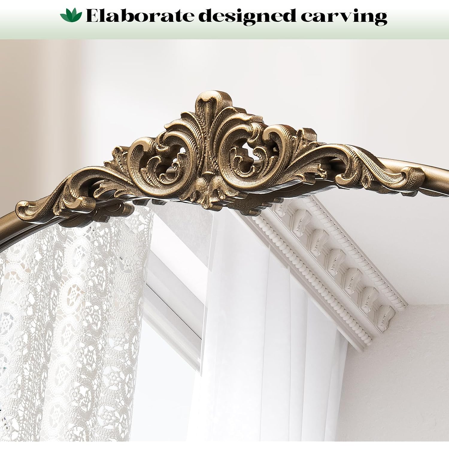 Vintage Gold Mirror, 24"X36" Antique Gold Bathroom Arched Wall Mirrors, Ornate Arch Brass Baroque Mirror Over Sink, Bedroom, Fireplace, Entryway, Living Room, Hanging Or Leaning