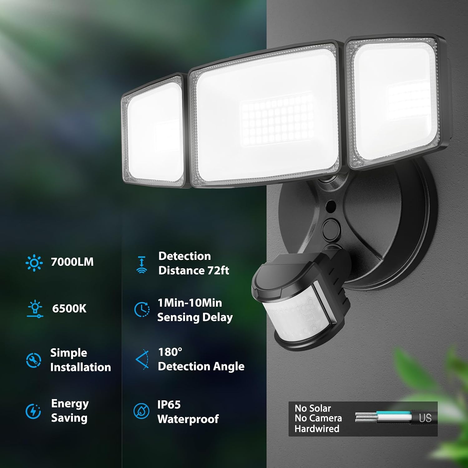 Onforu 75W Led Flood Light Motion Sensor Outdoor, 7000Lm Dusk To Dawn Flood Light, Security Light With Three Head, Ip65 Waterproof Exterior Floodlight, 6500K Wall Light For Entryway Stairs Yard Garage