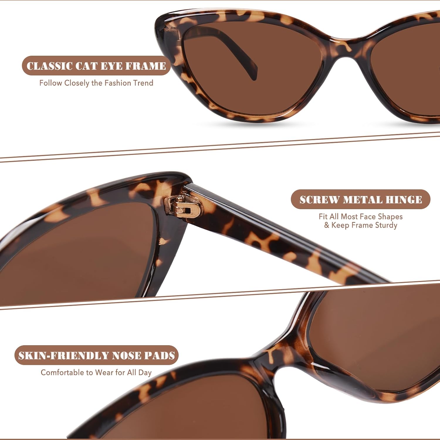 Cat Eye Sunglasses for Women, Vintage Retro Narrow Cateye Frame Trendy Sun Glasses, OP6913 Tortoise