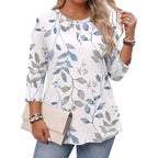 In'Voland Plus Size 3/4 Length Sleeve Women Tops Crew Neck Blouses Dressy Summer Casual Shirt Loose Fit Business Work Clothes